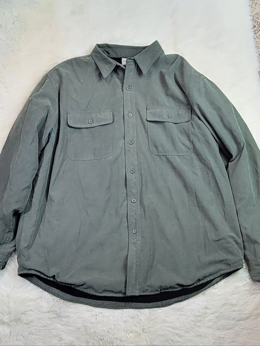 Knightsbridge Mens XL Green Fleece Lined Shirt Jacket Button Down Pocket